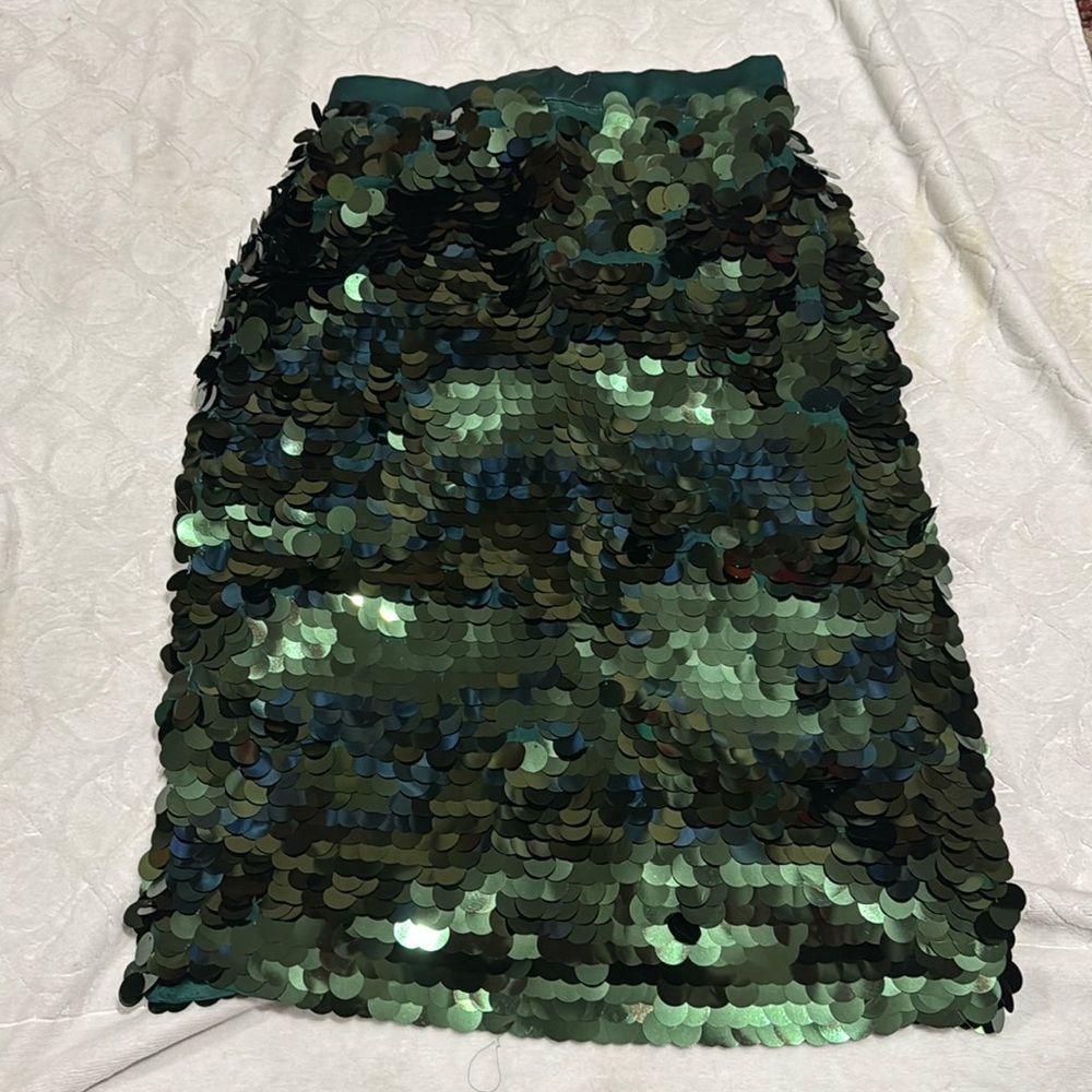 J.Crew Women's Paillettes Sequin Green Long skirt 0 NWT